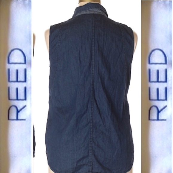♻️ Dark Chambray Sleeveless Button Down Shirt REED - Picture 5 of 6